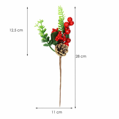 Větvička s jeřebinami a šiškou 28 cm