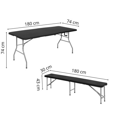 Pivní set pro 8 osob, 180x75 cm, černý SPRINGOS GF0098