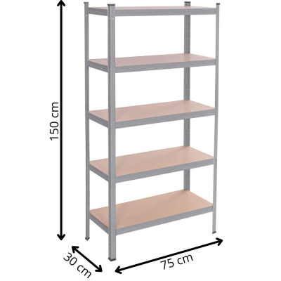 Kovový regál 150x75x30 cm, 5 polic SPRINGOS HA5263