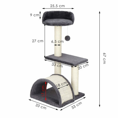 Škrabadlo pro kočky - Věž s tunelem 3 patra 67 cm SPRINGOS PA1035