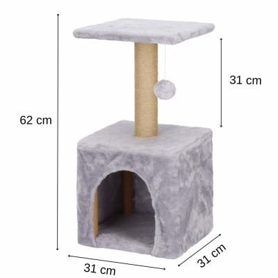 Škrabadlo pro kočky - Domeček s míčkem 2 patra 75 cm SPRINGOS PA1032