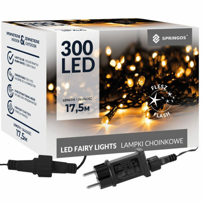 LED světelný řetěz - 17,5m, 300LED, IP44, teplá bílá + záblesky