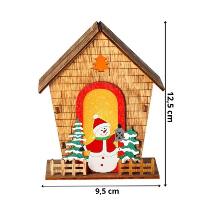 Dřevěný svítící domeček 9,5x12,5 cm barevný, vánoční ozdoba