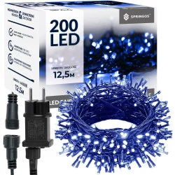 LED světelný řetěz - 12,5m, 200LED, 8 funkcí, paměť, IP44, modrá