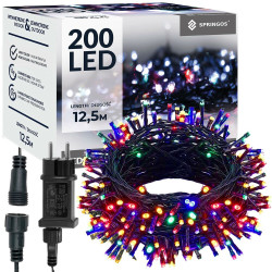 LED světelný řetěz - 12,5m, 200LED, 8 funkcí, paměť, IP44, multicolor