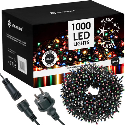 LED světelný řetěz - 81,5m, 1000LED, IP44, multicolor + záblesky