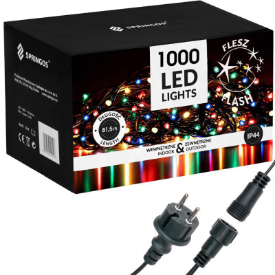 LED světelný řetěz - 81,5m, 1000LED, IP44, multicolor + záblesky