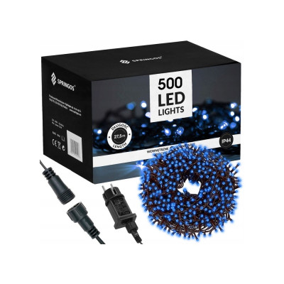 LED světelný řetěz - 27,5m, 500LED, 8 funkcí, paměť, IP44, modrá