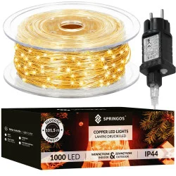 LED řetěz Nano - 100m, 1000LED, 8 funkcí, paměť, IP44, teplá bílá