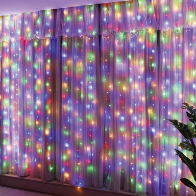 LED Nano světelný závěs - 3x2m, 200LED, 8 funkcí, ovladač, USB, IP44, multicolor