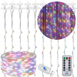 LED Nano světelný závěs - 3x2m, 200LED, 8 funkcí, ovladač, USB, IP44, multicolor