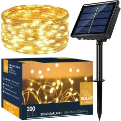 LED solární řetěz Nano - 22m, 200LED, 8 funkcí, IP44, teplá bílá