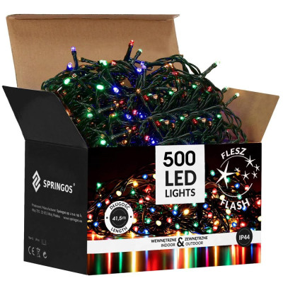 LED světelný řetěz - 41,5m, 500LED, IP44, multicolor + záblesky