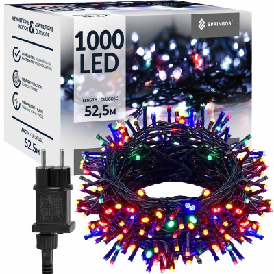 LED světelný řetěz - 52,5m, 1000LED, 8 funkcí, paměť, IP44, multicolor