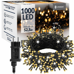 LED světelný řetěz - 52,5m, 1000LED, IP44, teplá bílá + záblesky