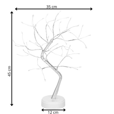 LED Bonsai stříbrná - 45cm, 90LED, 2 funkce, USB, 3xAA, IP20, studená bílá