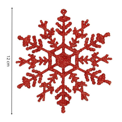 Sněhové vločky se třpytkami 12cm červené sada 3ks, vánoční ozdoby