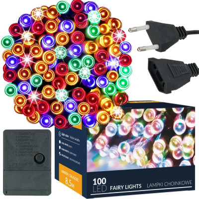 LED světelný řetěz - 8,5m, 100LED, 8 funkcí, multicolor