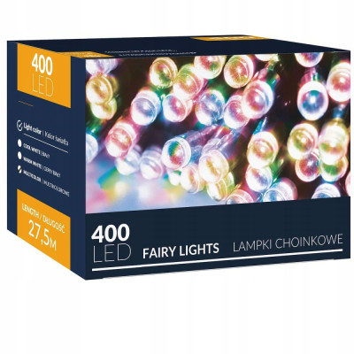 LED světelný řetěz - 27,5m, 400LED, 8 funkcí, multicolor