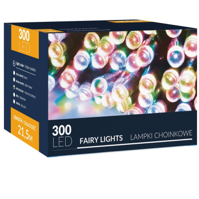 LED světelný řetěz - 22,5m, 300LED, 8 funkcí, multicolor