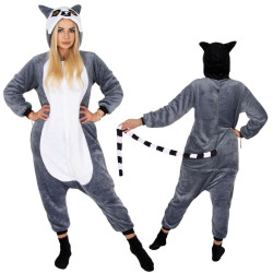 Pyžamo Lemur vel. S SPRINGOS KIGURUMI šedo-bílé