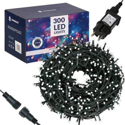 LED světelný řetěz - 17,5m, 300LED, 8 funkcí, IP44, studená bílá