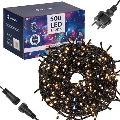 LED světelný řetěz - 31,5m, 500LED, IP44, teplá bílá + záblesky