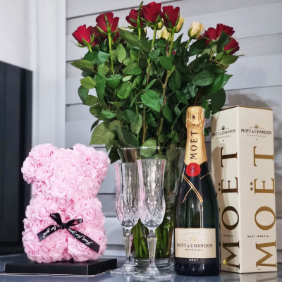 Medvídek z růží 30 cm, růžový SPRINGOS ROSE BEAR