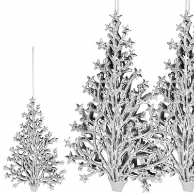 Vánoční ozdoby - Stromeček, stříbrný, sada 2ks