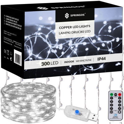 LED Nano světelný závěs - 3x3m, 300LED, 8 funkcí, ovladač, USB, IP44, studená bílá